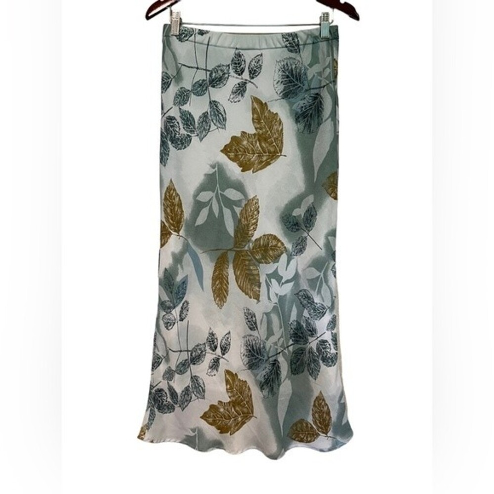 Dress-U Sharon Vintage Midi Length 90s Y2K Fairycore Skirt 7/8 Leaf Print Green
